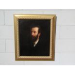 LUCIEN BESCHE (1851-1901): A gilt framed oil on canvas portrait of Sir Henry Rider Haggard. Signed