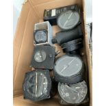 A box of mixed aircraft dials/gauges