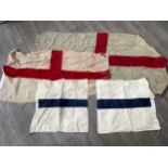 Three vintage St. George Cross flags together with two signalling flags (5)