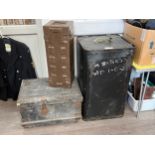 A carpenter’s chest with CAPT. R.J. VENN lettering to the lid, a Flare Tripwire kit trunk and a