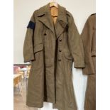 A WWII 1939 pattern officer's Great Coat, dated 1939, Rego Clothing, replaced buttons, W armband