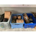 Three boxes of various equipment including dials, gauges and electrical equipment and D.R Compass,