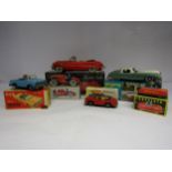 Five boxed Chinese tinplate cars to include friction drive Lucky Sports Car, Baby Convertible,