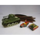 A West German tinplate clockwork Gama T65 tank together with a smaller tinplate tank, British made