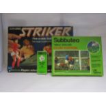 A boxed 1970's Subbuteo table football team, ref.47 in yellow shoirts and blue shorts, a Subbuteo