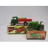 Two boxed Triang Minic tinplate clockwork vehicles to include Tractor (one rubber track