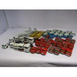 A collection of playworn diecast vehicle cabs and trailers including Corgi Bedford Tractor Units and