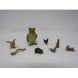A collection of small cold painted bronze and other metal figures of animals to include owl,