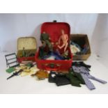 A collection of vintage playworn Action Man items including two figures with flocked hair (one