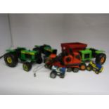 A group of predominatly Tonka pressed tin vehicles including tractors (7, a/f)