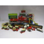 A collection of assorted boxed and loose diecast vehicles including Corgi Superhauler ERF Box