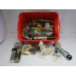 A box of assorted playworn Star Wars vehicles, figures, toys, accessories and parts