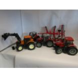 Unboxed 1:16 scale plastic model tractors comprising Bruder Renault Atles 936RZ with front loader