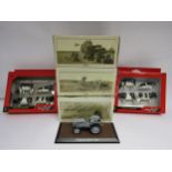 Three boxed Atlas Editions model tractors (boxes worn) together with two boxed sets of Britains