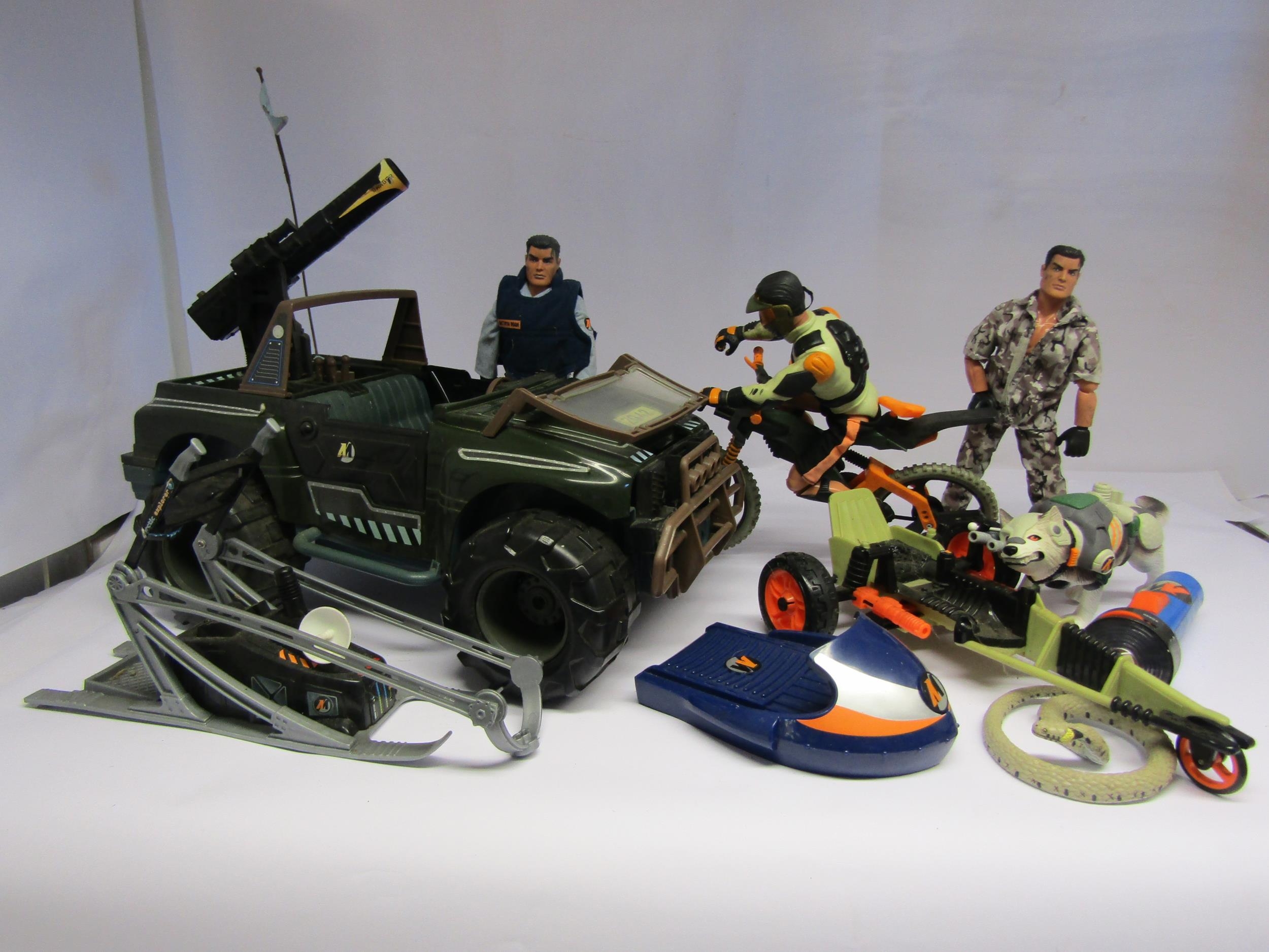 A collection of 1990's Action Man figures, vehicles, outfits, weapons and accessories