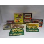 A collection of boxed Corgi and EFE (Exclusive First Editions) diecast buses and vans including