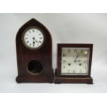 A French timepiece in mahogany case (a/f), with an Art Deco period German striking mantel clock (2)