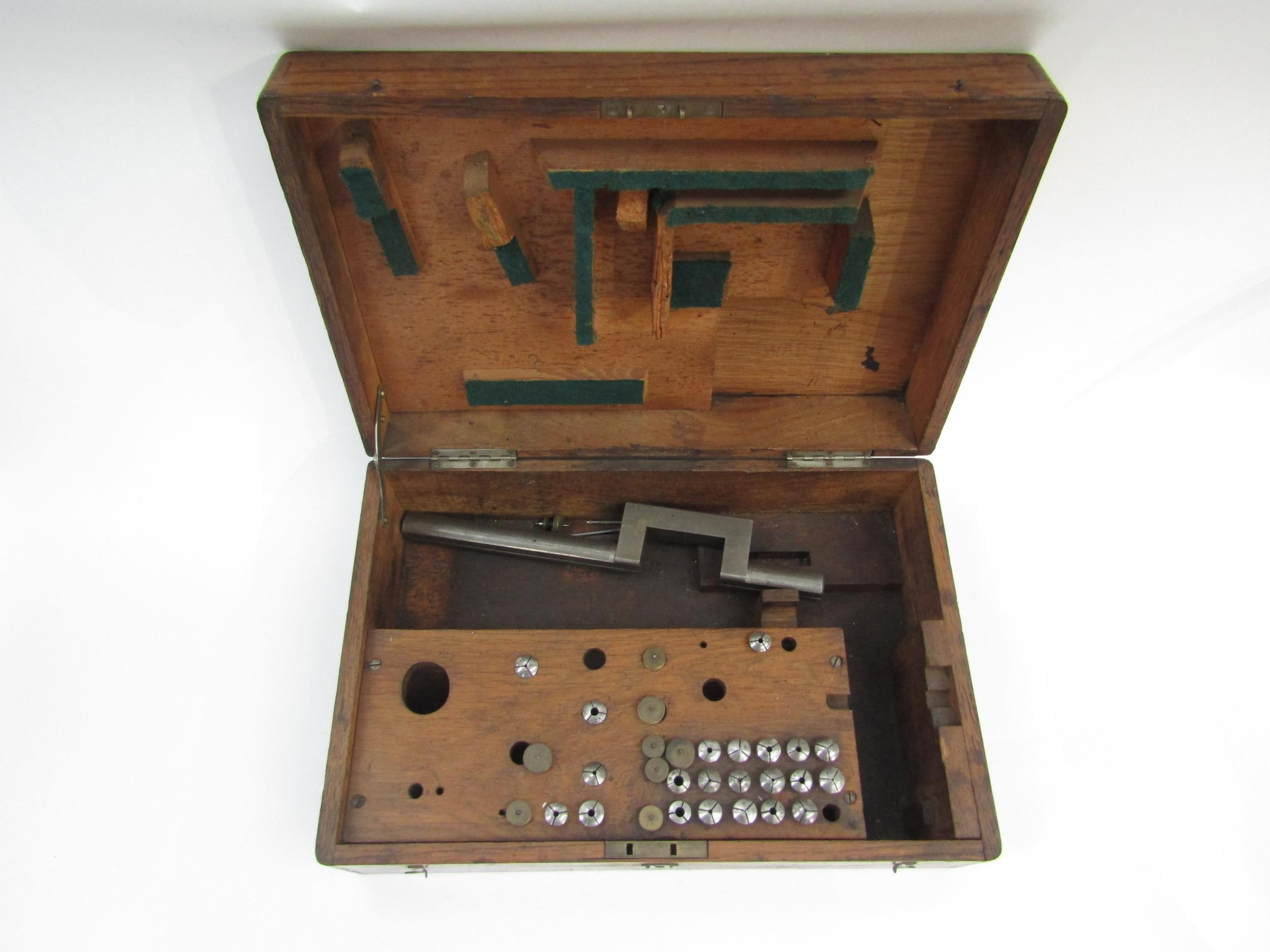 An 8mm watchmaker's lathe for restoration, with a box of various collects and runners, together with - Image 3 of 3