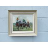 MARK RANDELL (XX): "Making a Challenge" oil on canvas depicting a horse race, 29cm x 28cm