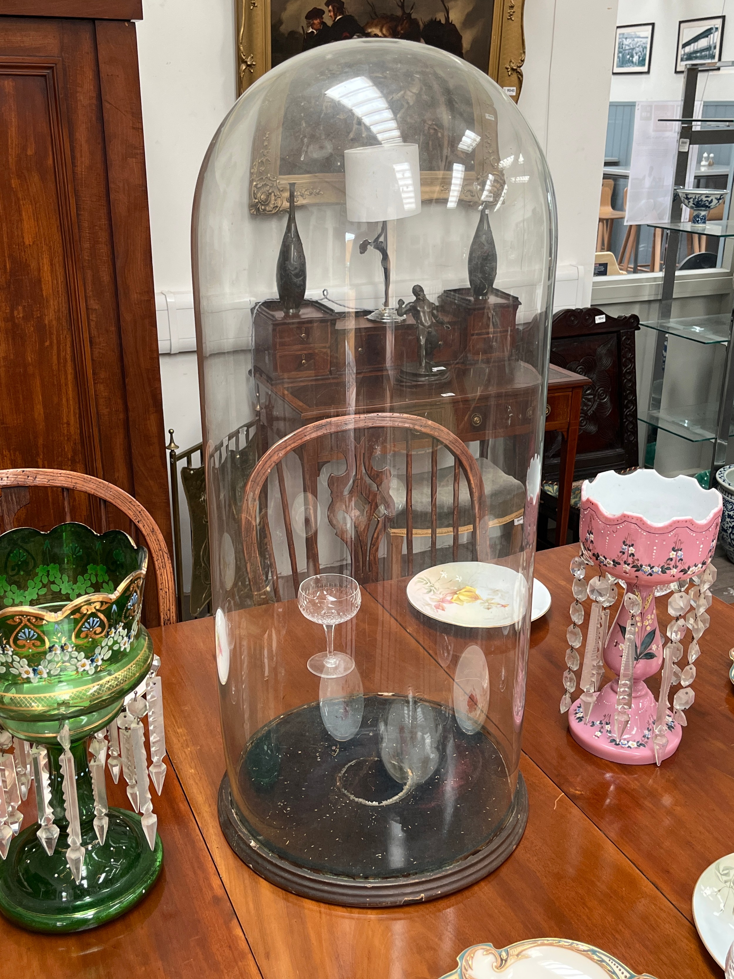 A large Victorian glass display dome on stand, 82cm tall