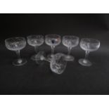 A set of six Royal Doulton crystal champagne saucers with cut detail