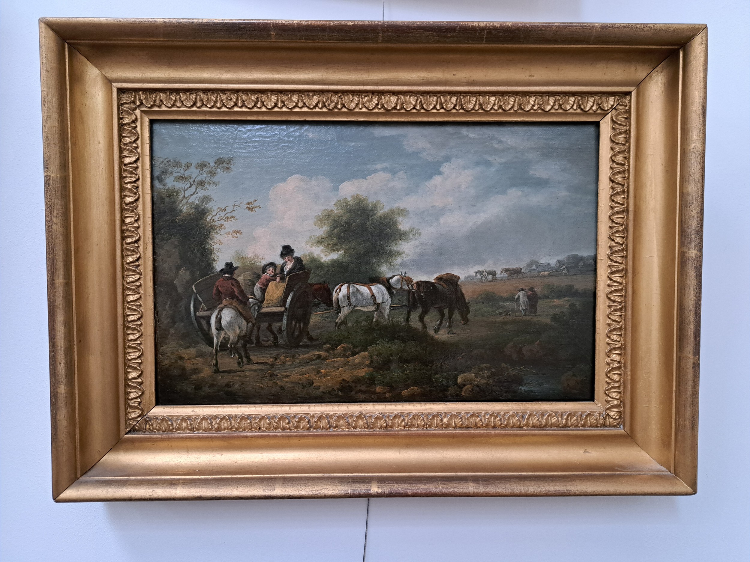 English School early 19th Century rural landscape depicting family in wagon on road with walking - Image 3 of 3