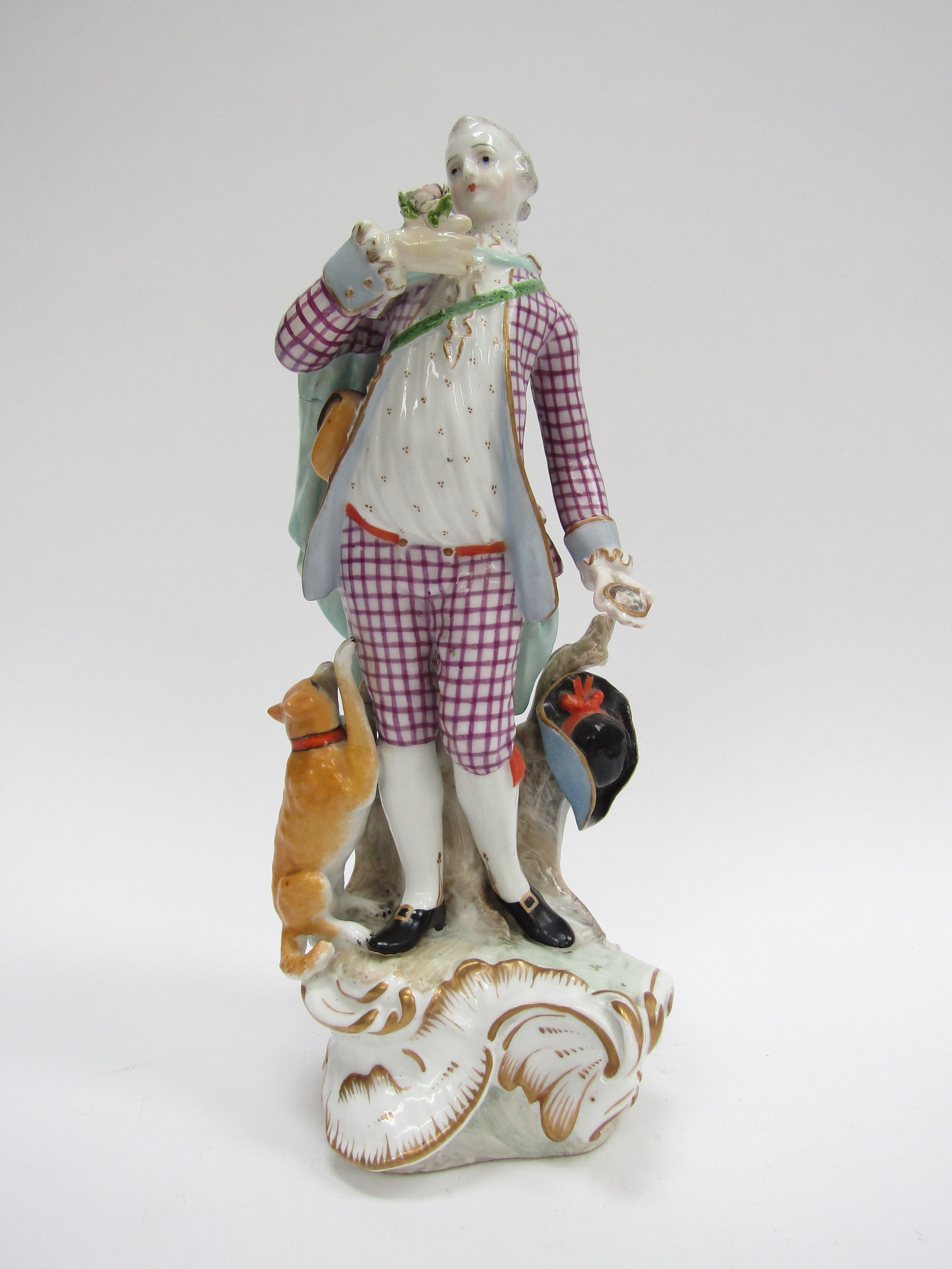 A late 18th/ early 19th Century porcelain figure of a gent carrying portrait miniature - Image 2 of 4