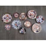 A collection of Imari palette porcelain including Derby, Spode and Davenport
