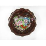 A large Republic Period Chinese cloisonné enamel bowl with Famille rose decoration on a rich rouge