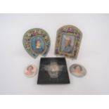 A collection of Portrait miniatures to include two micro mosaic examples, some signed JHB