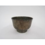 A Chinese bronze footed bowl, plain design, 13.5cm diameter, 9cm tall