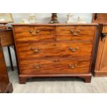 A 19th Century mahogany two over two chest of drawers with brass swan neck handles, 89.5cm x 110cm x