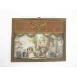 A 19th Century ivory miniature, French, depicting crowds and stage coaches, 11cm x 21.5cm ormolu