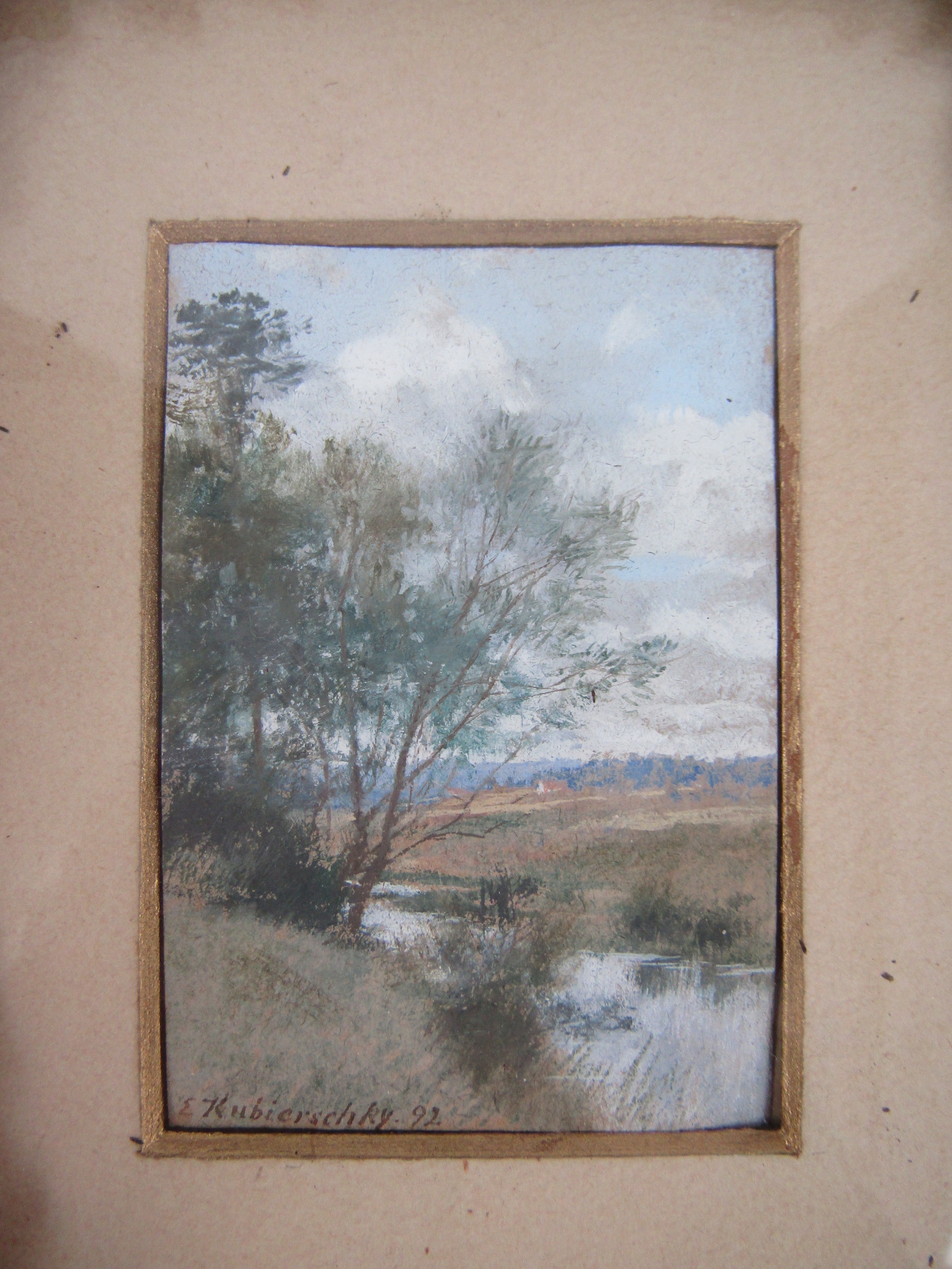 ERICH KUBIERSCHKY (1854-1944): A watercolour miniature depicting riverside landscape scene. Framed - Image 2 of 4