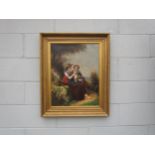 FRANCESCA MARTELLI (XIX) A Continental school gilt framed oil on canvas, two young ladies seated