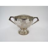A Walker & Hall silver presentation twin handled rose bowl on pedestal base, inscribed "Summer