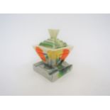 A Clarice Cliff Bizarre Art Deco inkwell and cover in the Delecia pattern, 11cm tall