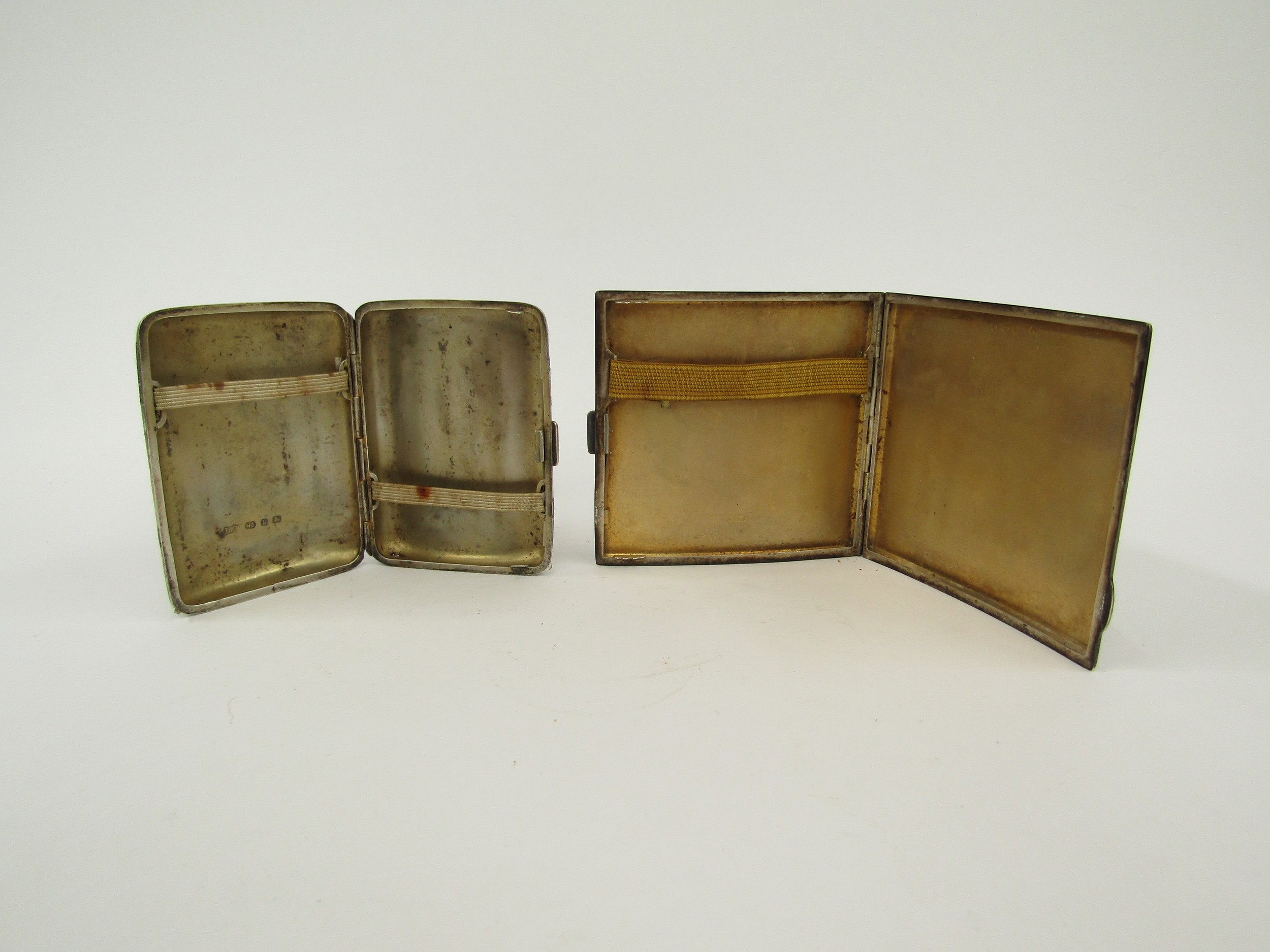 Two silver cigarette cases, both with engine turned decoration and vacant cartouches, Birmingham - Image 2 of 4