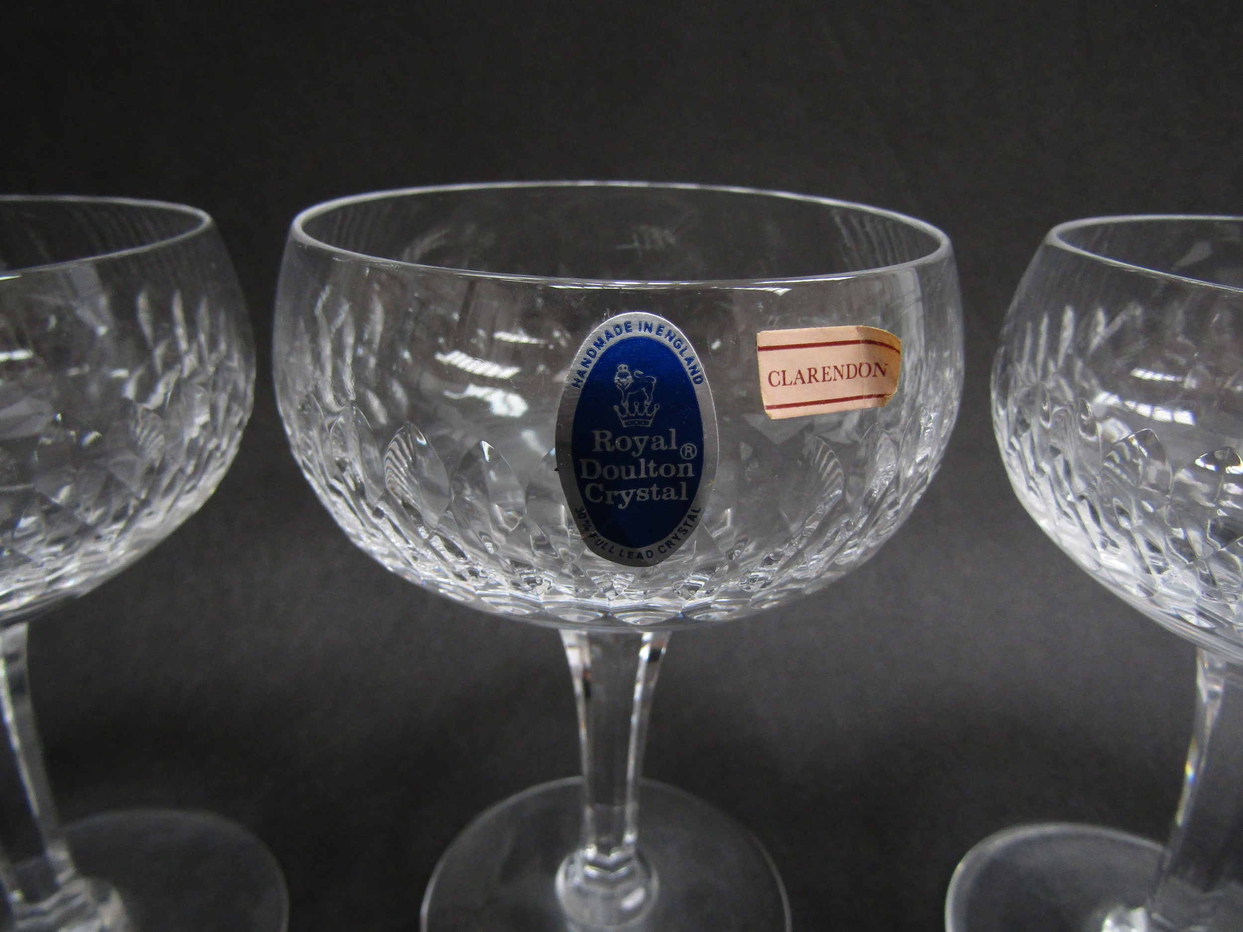 A set of six Royal Doulton crystal champagne saucers with cut detail - Image 2 of 2