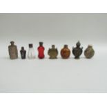 Eight various snuff bottles including hand-painted marbled glass and silver