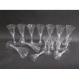 Two sizes of air twist stem glasses, 8 approx 10.5cm tall, 9 approx 17.5cm tall