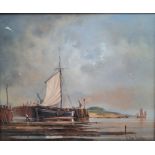 WILLIAM CALLADINE (XX) East Anglian coastal scene with sailing barge