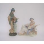 Two large Nao Japanese figures, lute player and mother & child, 27cm x 39cm tall