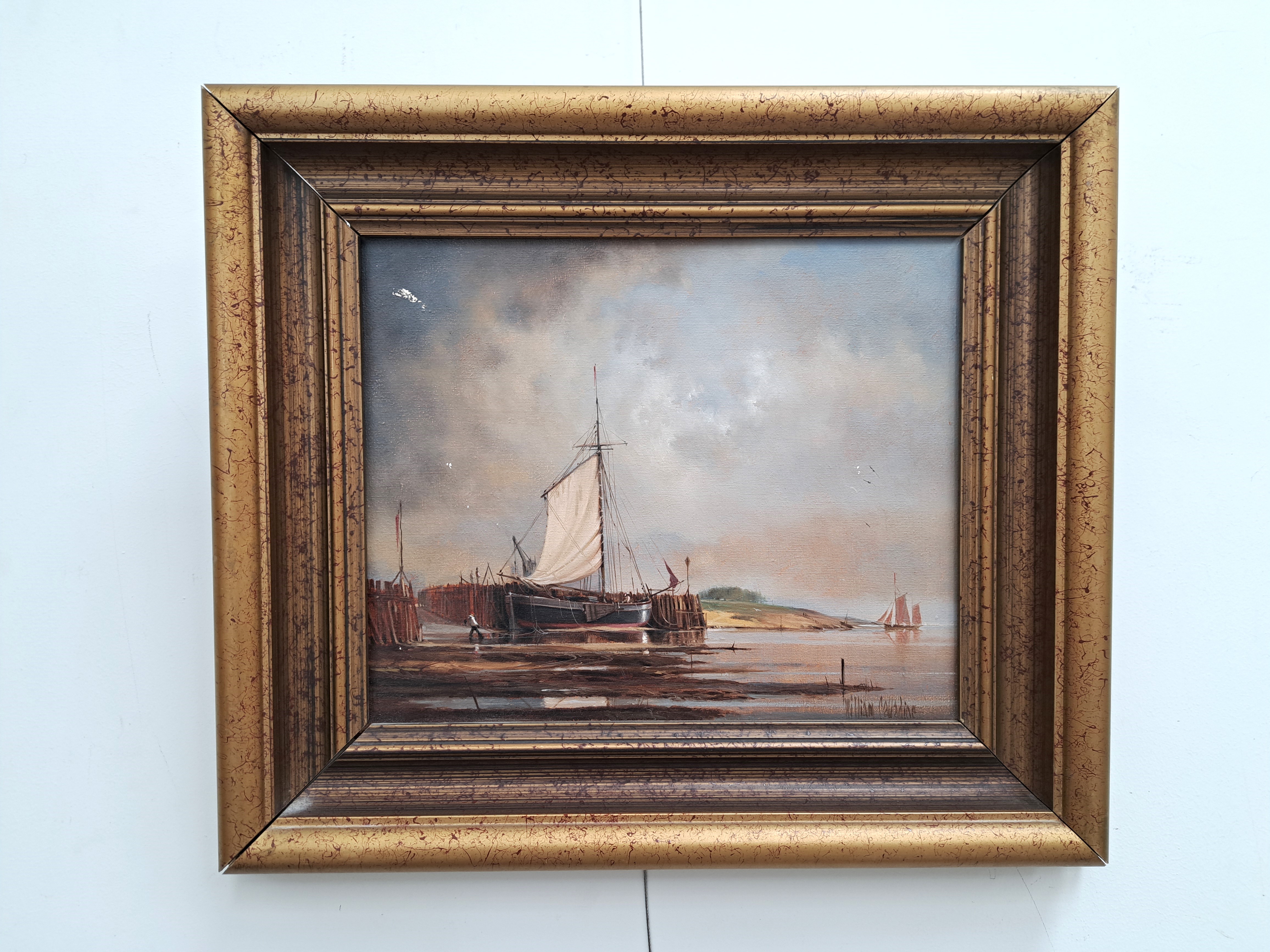 WILLIAM CALLADINE (XX) East Anglian coastal scene with sailing barge - Bild 2 aus 3