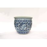 A Chinese blue and white jardinière in the Ming style, all-over scrolled foliate patterns, 35.5cm
