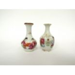 Two Oriental polychrome miniature vases of bulbous form, handpainted figural decoration enriched
