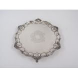 A William Hutton & Sons silver salver, engraved scrolled foliate centre with vacant cartouche, shell