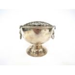 A silver rose bowl, lion mask handles and stepped base, 10cm tall, Birmingham 1968, 234g