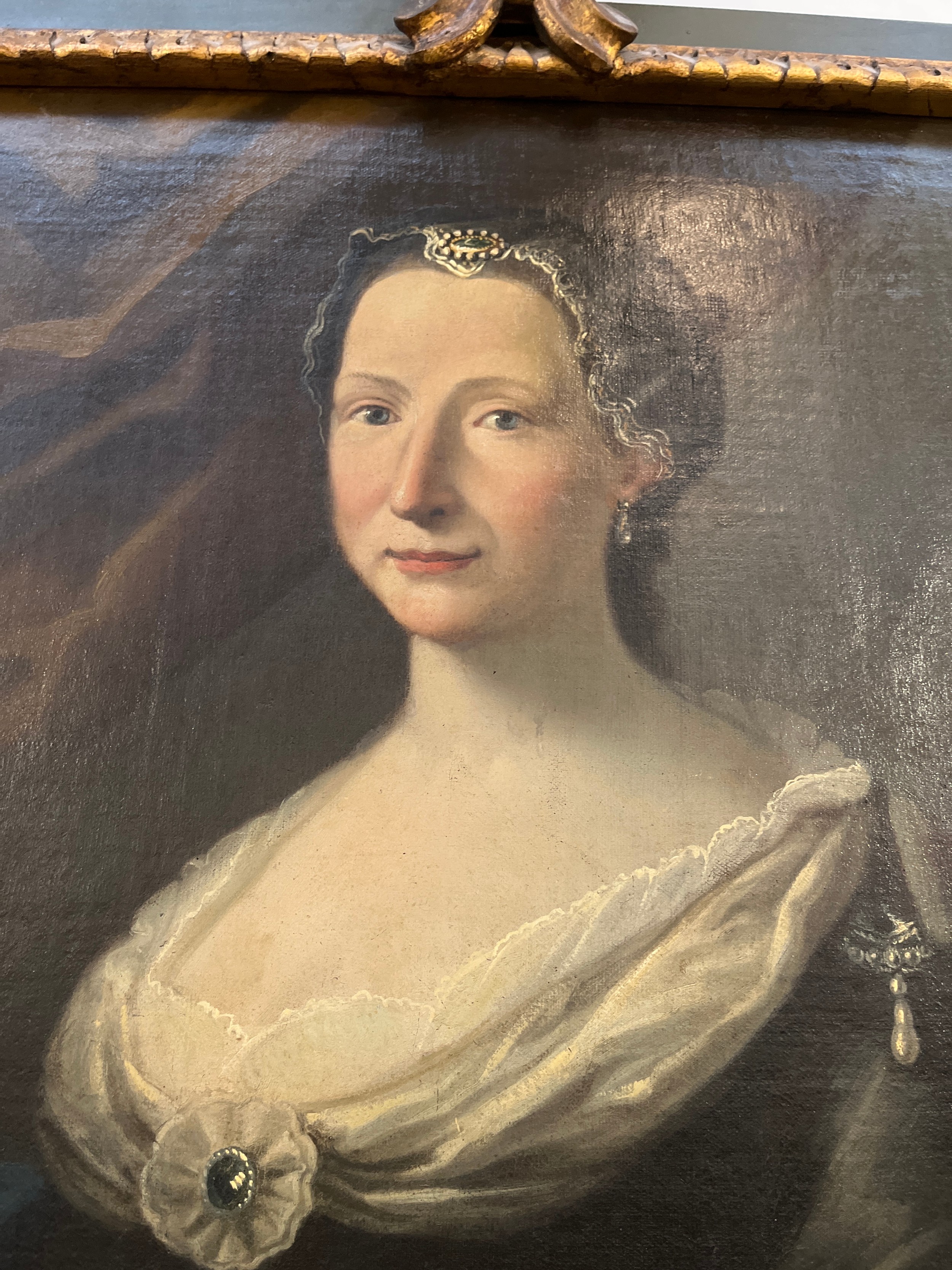 An early to mid 19th Century portrait of Venetian Countess wearing a silk jewelled head scarf, - Image 2 of 2