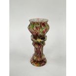 A late Victorian end of day glass modelled as a miniature jardinière on stand (small nibbles to